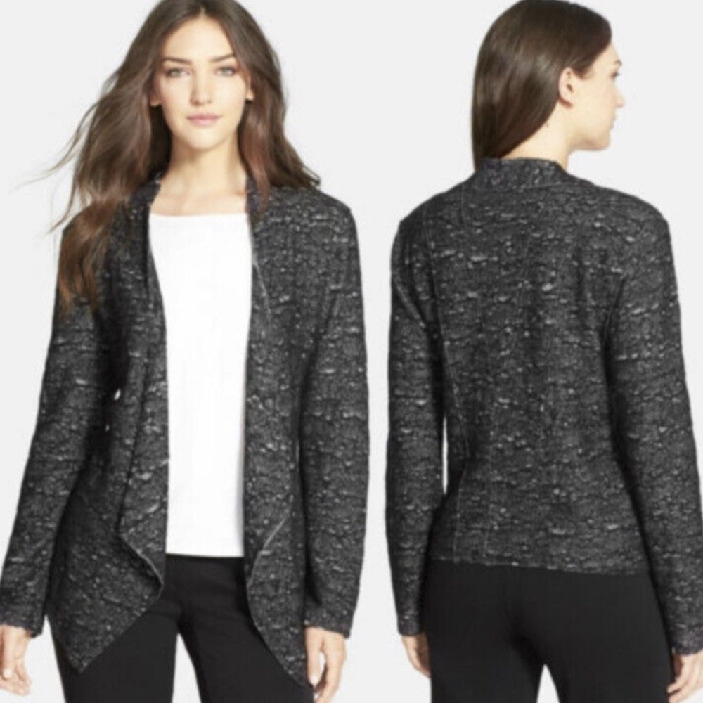 Eileen Fisher‎ Asymmetrical Women’s Open Front Gray Cardigan Wool Blend SZ Small